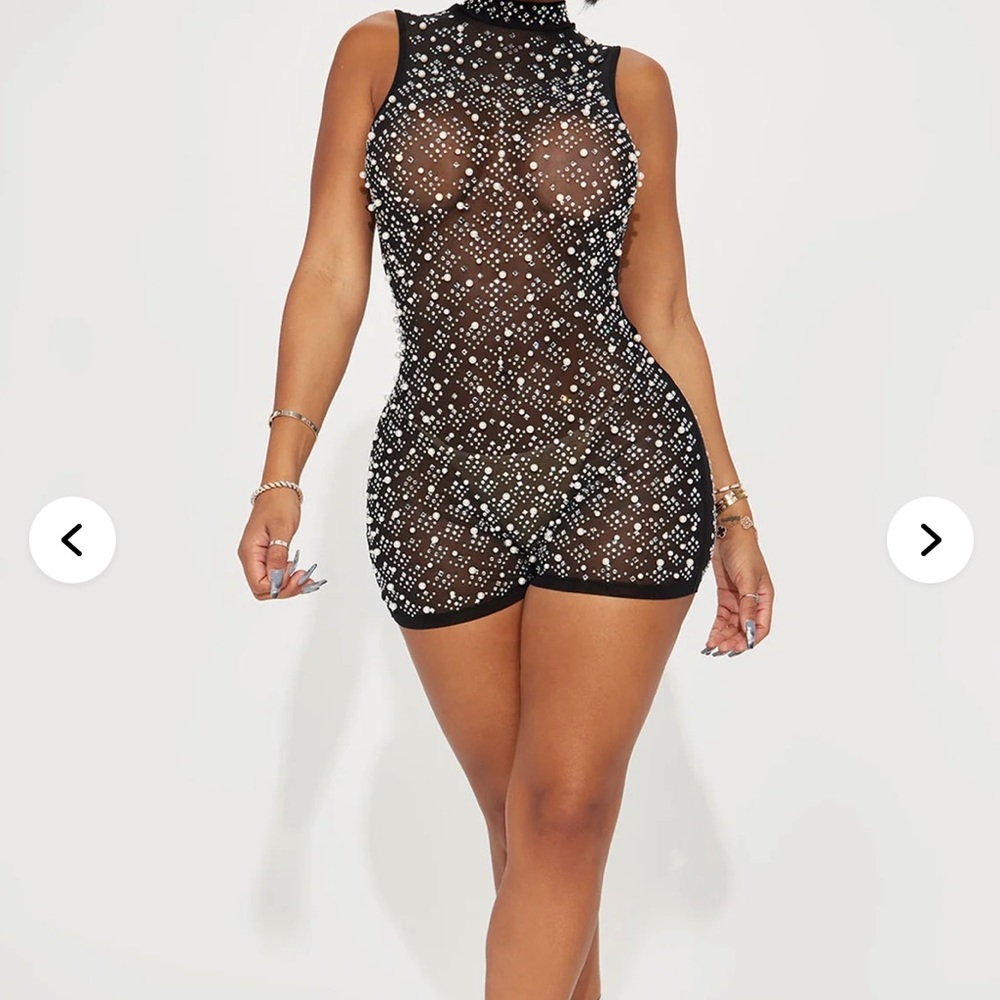 Fashion Nova Black and White Sheer Romper